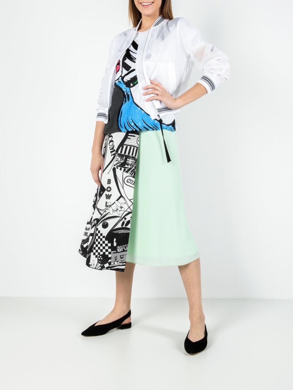 Sportmax by Max Mara Mint and Black Graphic Panel Midi Skirt